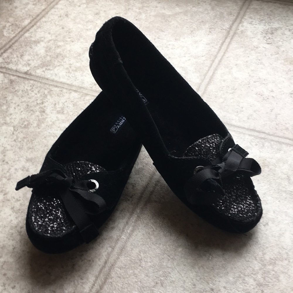 Sperry black suede/glitter Moccasins